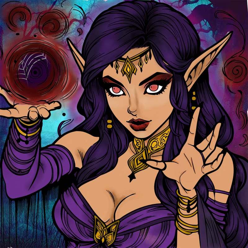 realistic scary beautiful elf sorceress casting spell
