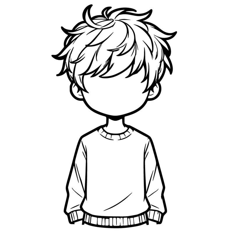 realisic faceless boy with messy hair white long dleeve