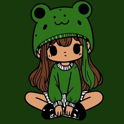 a girl wearing a frog hat and some frog socks