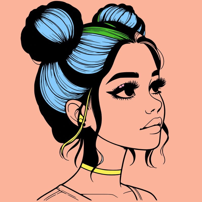 realistic girl with buns on the top of her head
