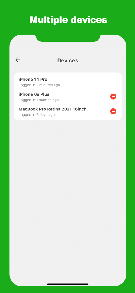 xBack-The next generation VPN - Interface of xBack VPN showing a list of connected devices including iPhone and MacBook