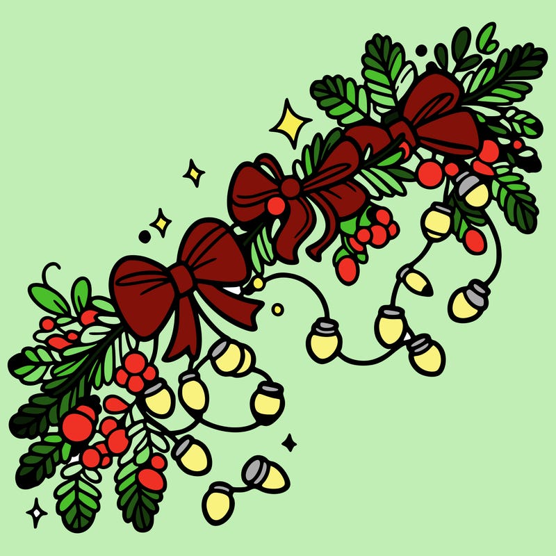christmas garland: decorated with lights and ribbons..simple vector art
