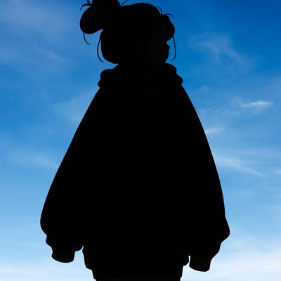 realistic girl with a oversized sweatshirt on and a bun