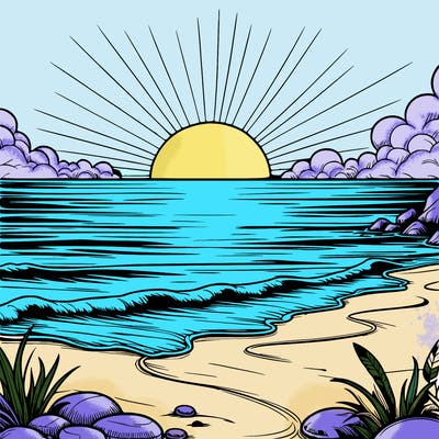 realistic sunset on a beach
