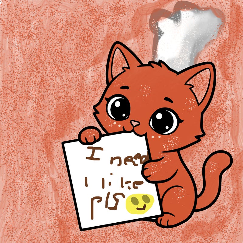 a small cat with a blank sheet of paper in its hand. the cat is sooooooo cute!