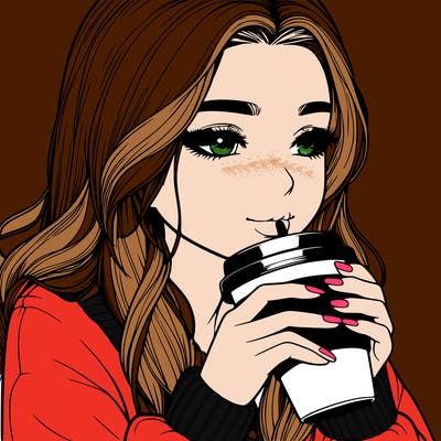 realistic girl drinking coffee