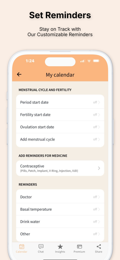 Selin: Your Period Tracker - Customizable reminders for period fertility and medicine in the Selin app