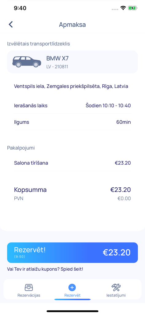 WashCar - A summary of a car wash reservation in the WashCar app including vehicle details and price.