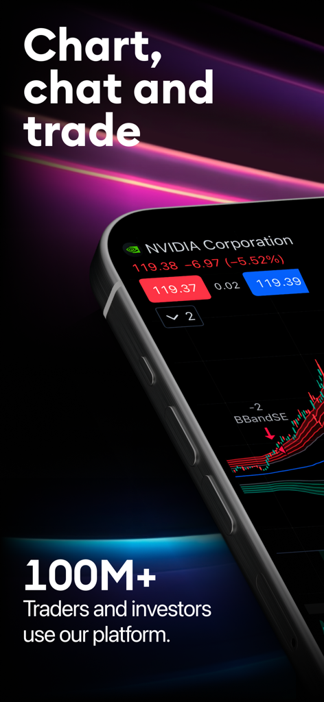 Interface de l'application mobile TradingView affichant un graphique d'analyse technique pour l'action NVIDIA.