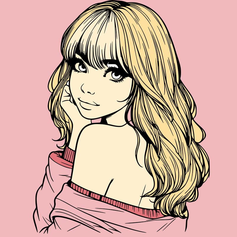 realistic girl with bangs looking over her shoulder