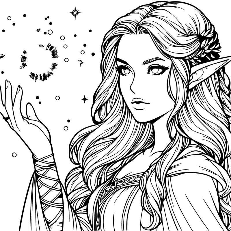 realistic beautiful elven female made chaos sparks spells