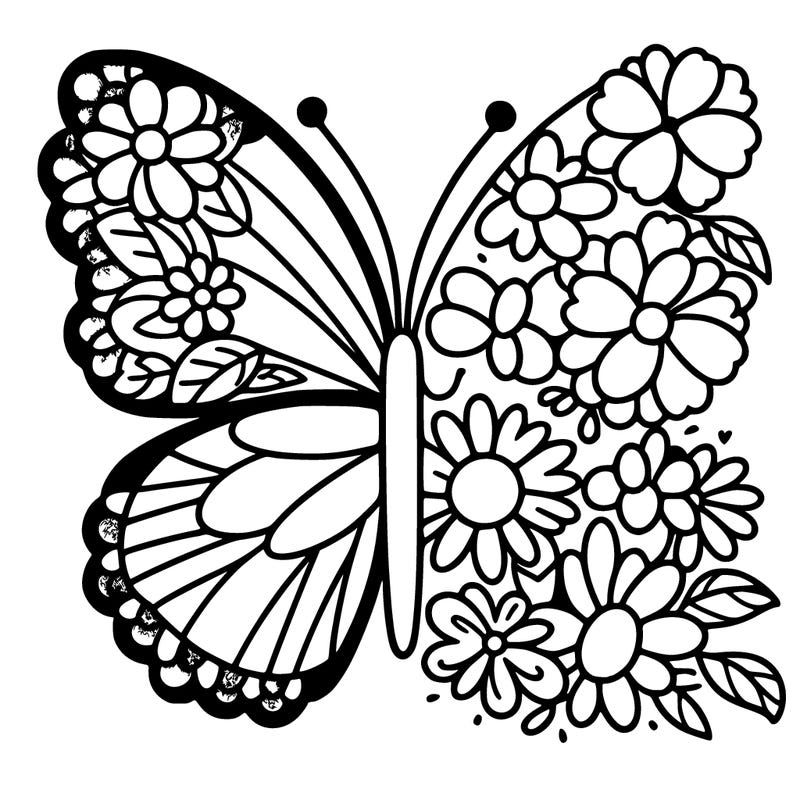 a butterfly but is half made out of flowers