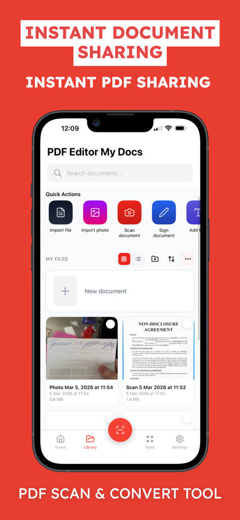 PDF Editor: Scan & Sign Doc - Mobile app interface for scanning signing and managing PDF documents