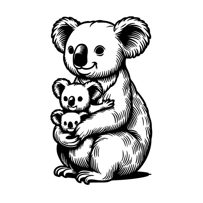 realistic koala with babies in its pouch.