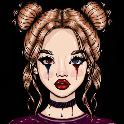 realistic girl with two buns in hair and lips