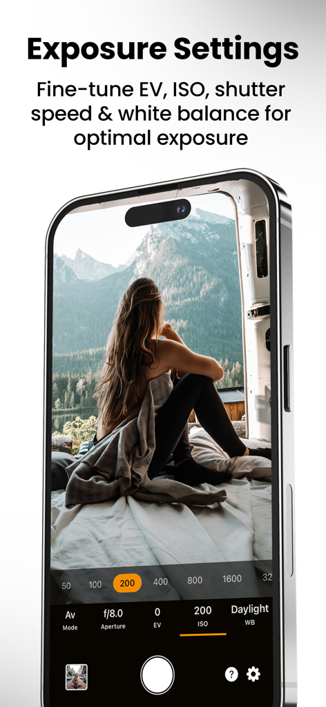 ProCam – Sony Camera Remote - Pantalla de la aplicación ProCam mostrando ajustes de exposición manual para cámaras Sony