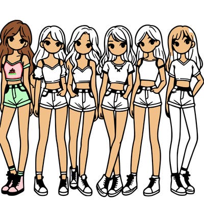 a group of girls wearing crop tops and shorts