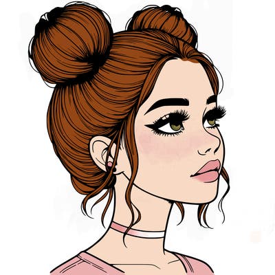 realistic girl with buns on the top of her head