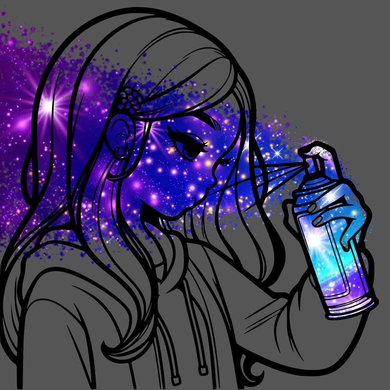 a realistic girl spray painting