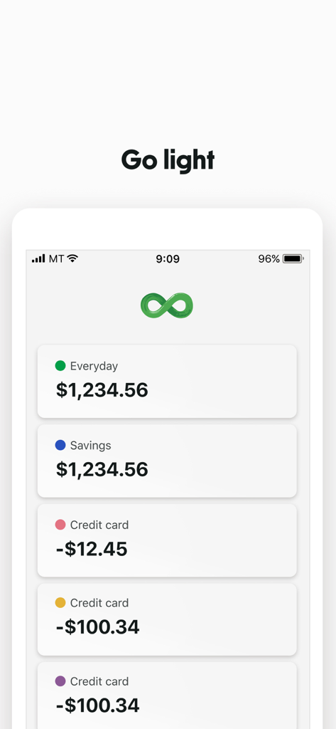 The Co-operative Bank (NZ) - The Co-operative Bank NZ app interface in light mode showing everyday savings and credit card account balances