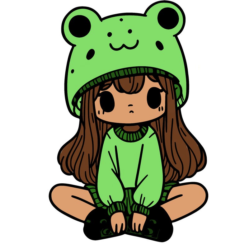 a girl wearing a frog hat and some frog socks