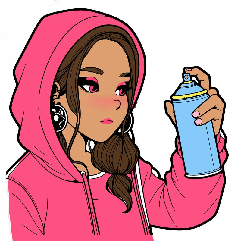 a realistic girl, spray painting