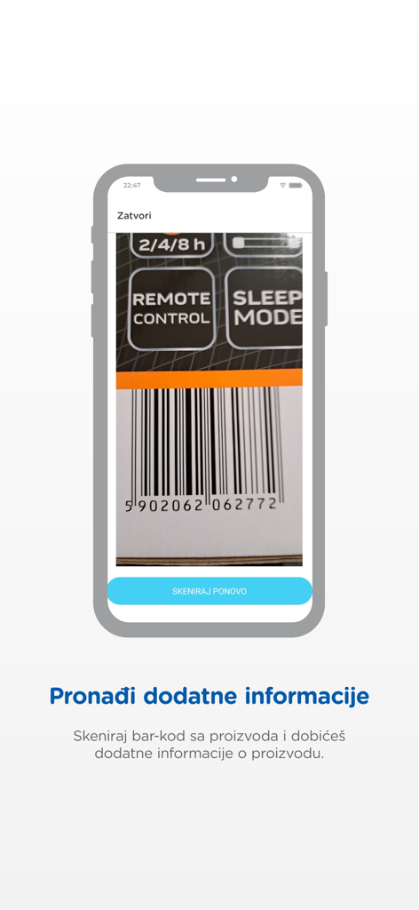 Okov - Smartphone screen showing the Okov app barcode scanner feature scanning a product package for details