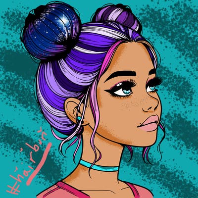 realistic girl with buns on the top of her head