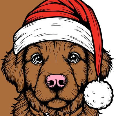 realistic dog with a christmas hat