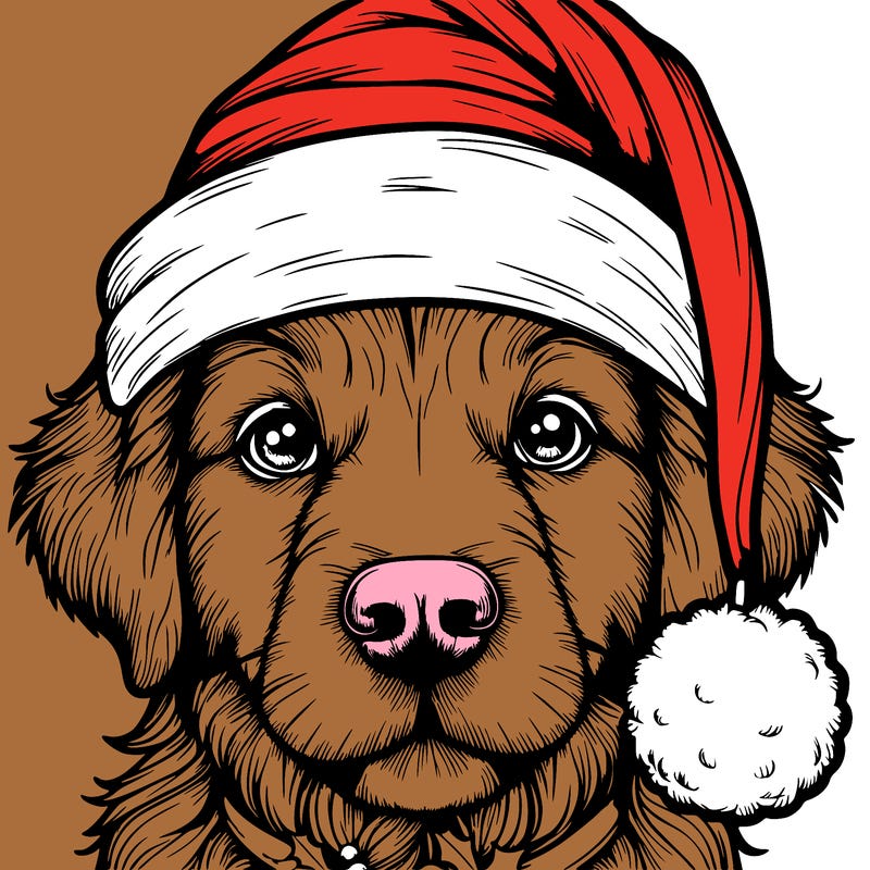 realistic dog with a christmas hat