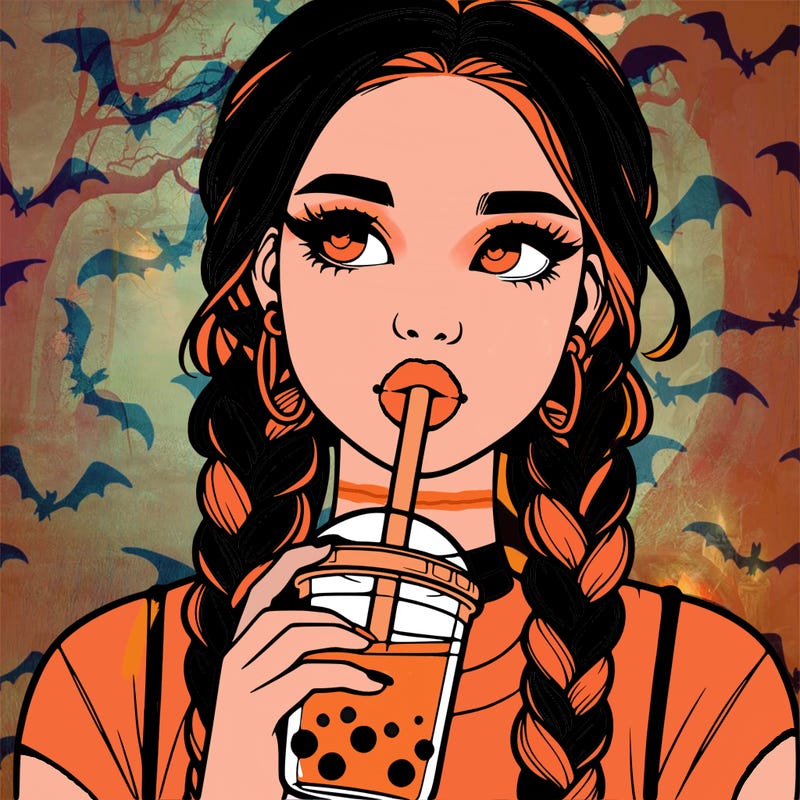 realistic girl with braided hair drinking boba