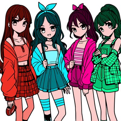 teen manga girls group of 4