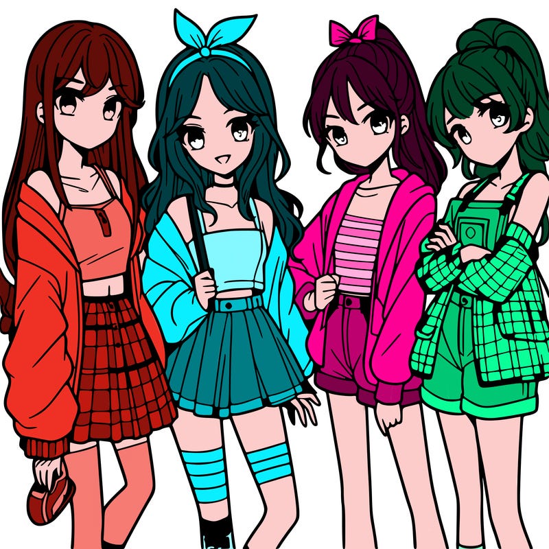 teen manga girls group of 4