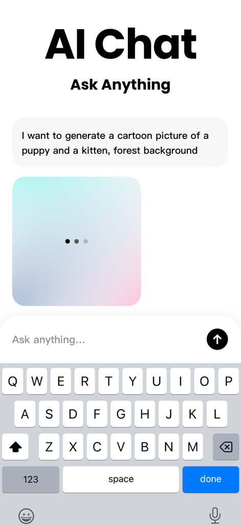 Interface of the Owen 3 AI app showing a user prompt for image generation in a chat window