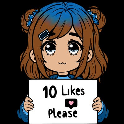 a girl with a sign saying 10 likes please