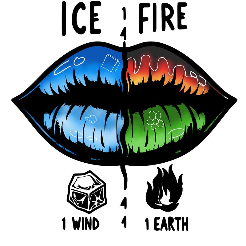 realistic lip split in fourth . 1 fourth ice 1 fire 1wind 1 earth