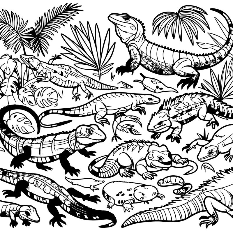 a bunch of different species of reptiles in the rainforest scattered about