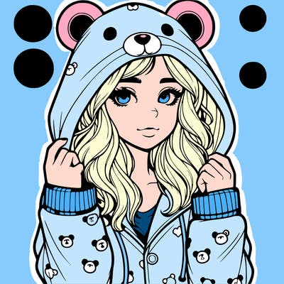 realistic girl in a animal pjs hoodie