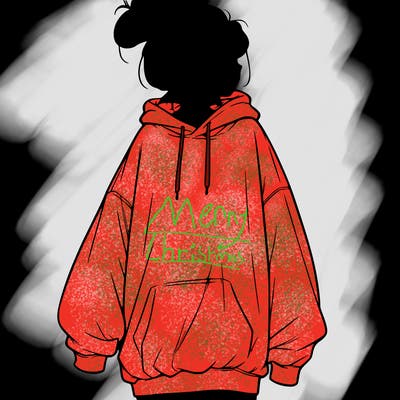 realistic girl with a oversized sweatshirt on and a bun