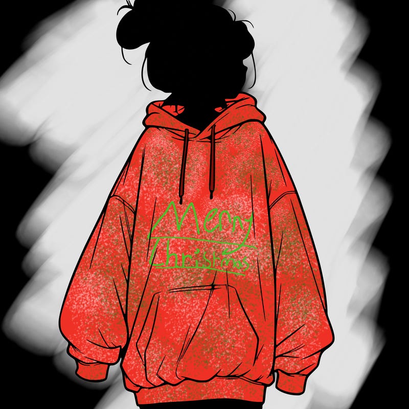 realistic girl with a oversized sweatshirt on and a bun