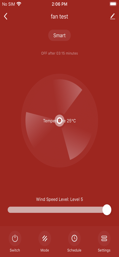 Interface of Havells DigiTap app for controlling a smart fan speed and temperature