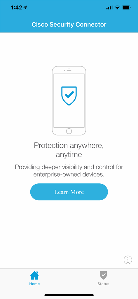 Cisco Security Connector app landing page displaying protection for enterprise devices