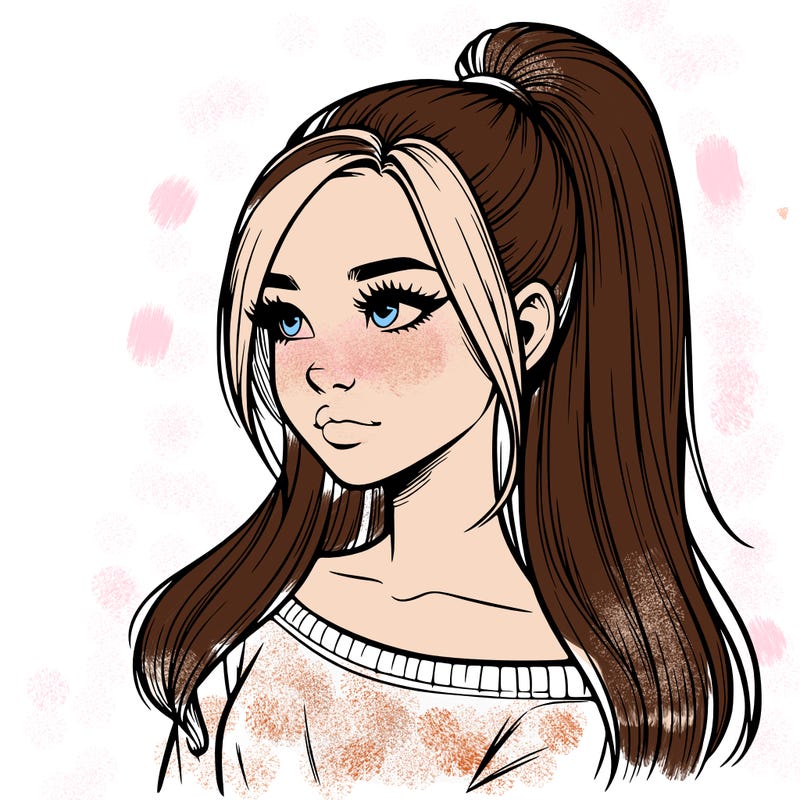realistic girl with a high ponytail
