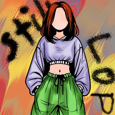 realistic girl faceless with baggy pants and a crop top