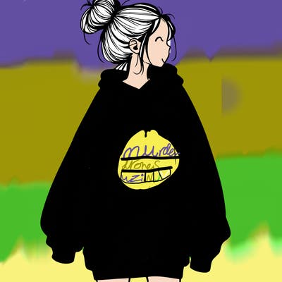 realistic girl with a oversized sweatshirt on and a bun