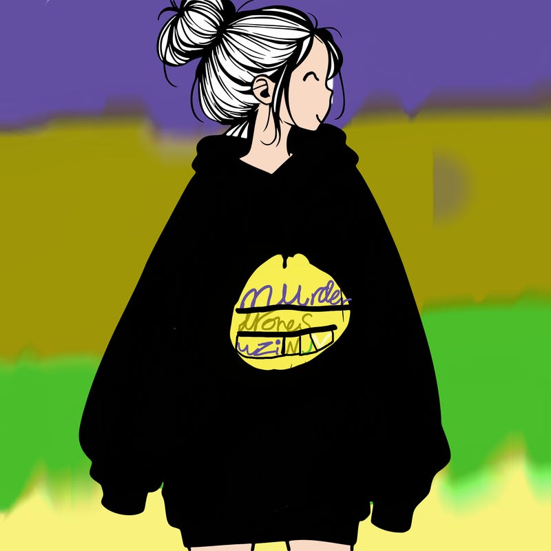 realistic girl with a oversized sweatshirt on and a bun