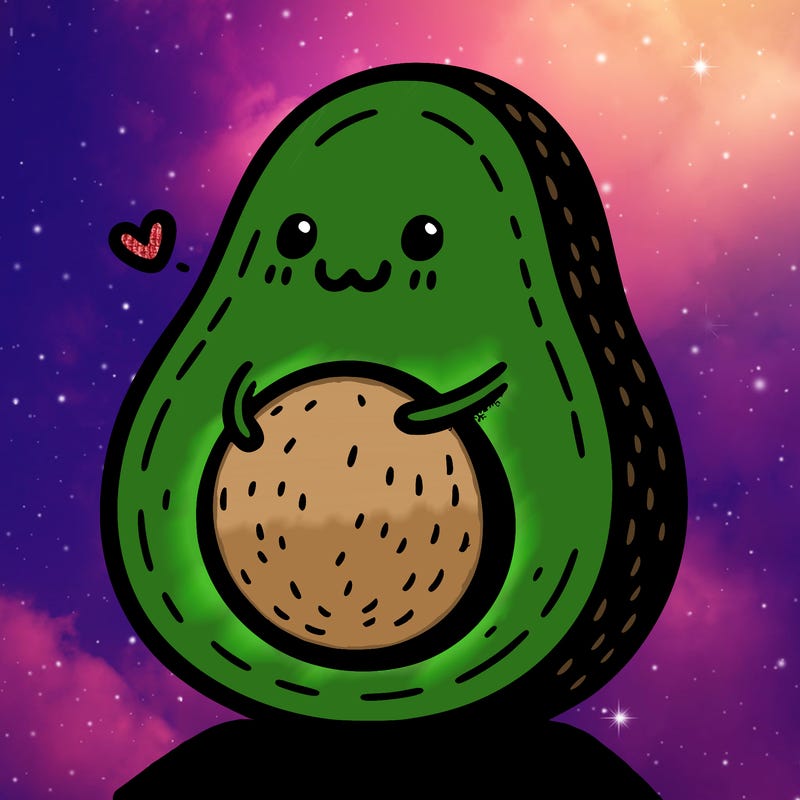 an avocado hugging an avocado