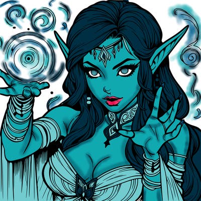 realistic scary beautiful elf sorceress casting spell