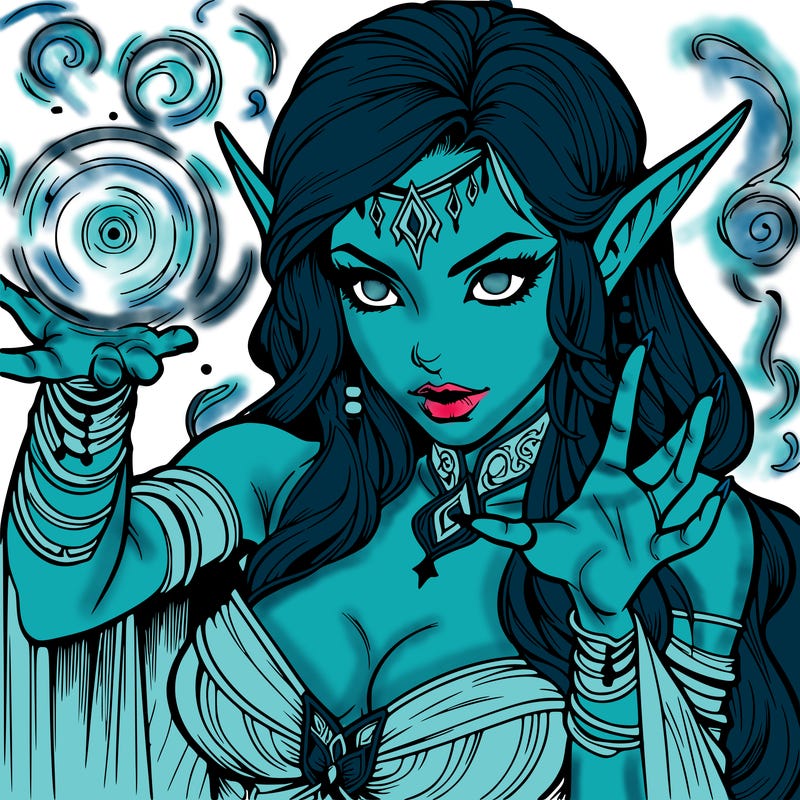 realistic scary beautiful elf sorceress casting spell