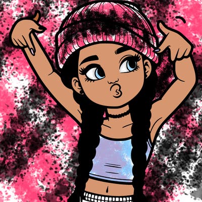 realistic teenage girl with braids and a beanie and crop top doing 🫶🏼
